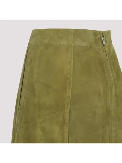 Bottega Veneta Suede Leather Midi Skirt Clothing In Green