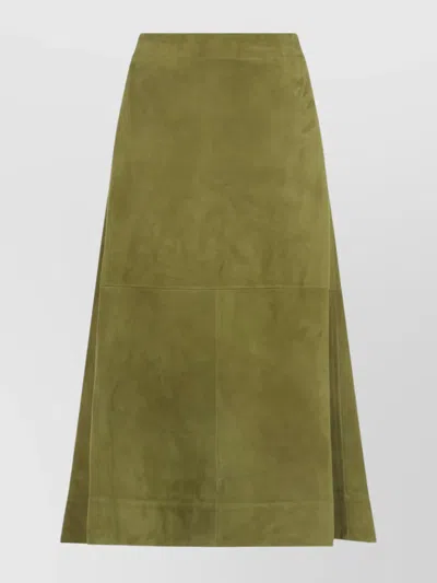 Bottega Veneta Suede Leather Midi Skirt Clothing In Green