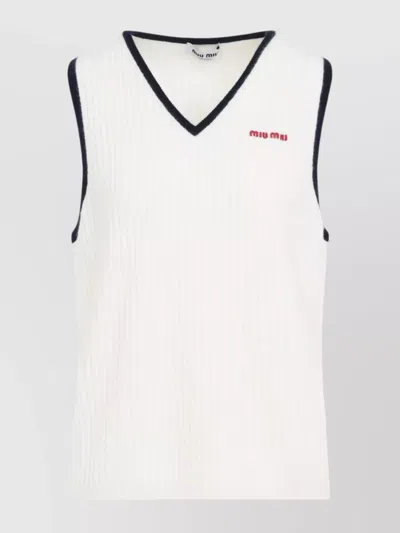 Miu Miu Sleeveless Ribbed Cashmere Gilet In White