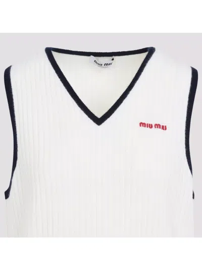 Miu Miu Sleeveless Ribbed Cashmere Gilet In White