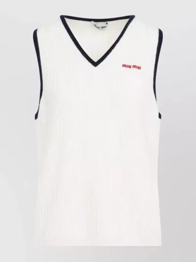 Miu Miu Sleeveless Ribbed Cashmere Gilet In White