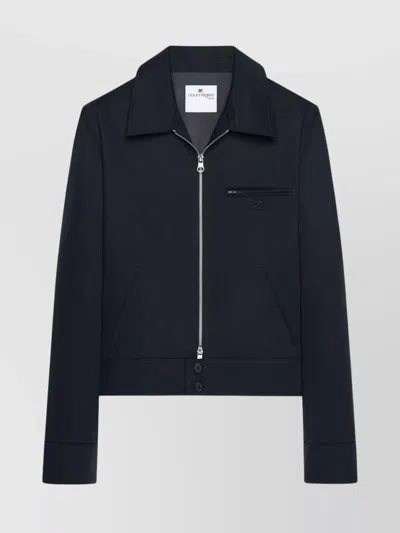 Courrèges Collared Jacket Zip-fastening Side Pockets In Blue