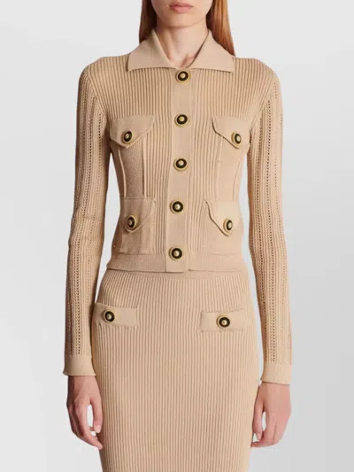 Balmain Women's 4 Pockets Buttoned Ribbed Knit Cardigan In Neutrals