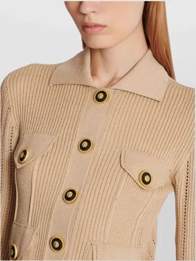 Balmain Women's 4 Pockets Buttoned Ribbed Knit Cardigan In Neutrals