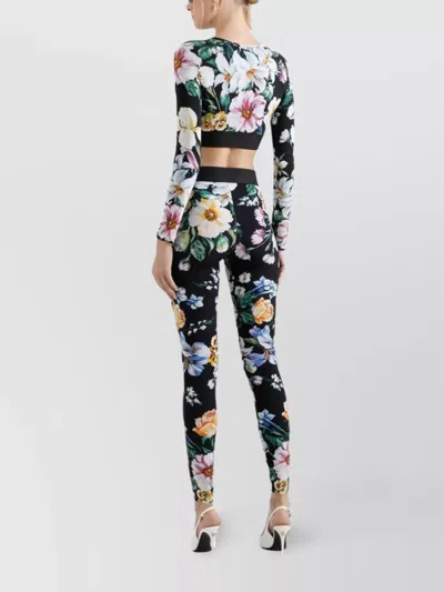 Dolce & Gabbana Activewear Crop Top In Floral-print Jersey In Black