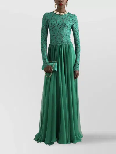 Dolce & Gabbana Long Chiffon And Lace Dress In Green
