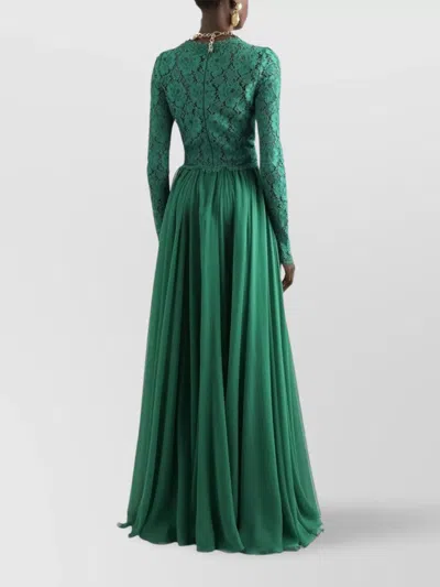 Dolce & Gabbana Long Chiffon And Lace Dress In Green