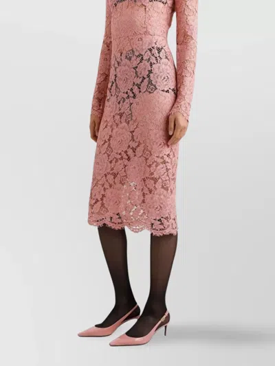 Dolce & Gabbana Women Branded Floral Cardonetto Lace Sheath Dress In Pink