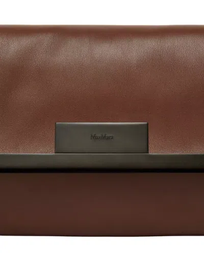 Max Mara Maxmara Women Mmclaspclutch - Small Natural Leather Clutch Bag In Brown