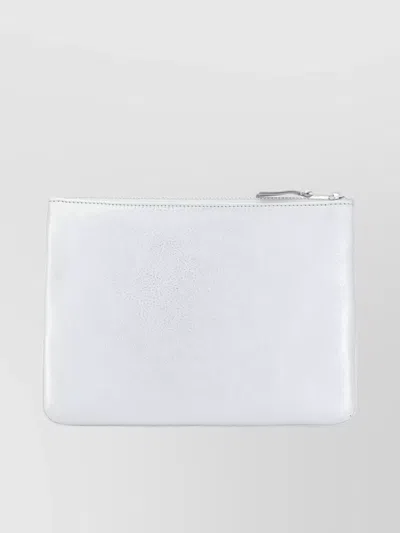 Comme Des Garçons Logo Embossed Metallic Finish Zip Wallet In White