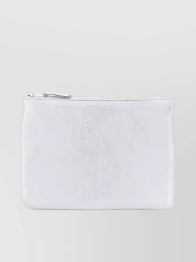 Comme Des Garçons Logo Embossed Metallic Finish Zip Wallet In White