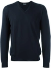 Drumohr Super Fine Merino Wool V-neck Sweater In Navy