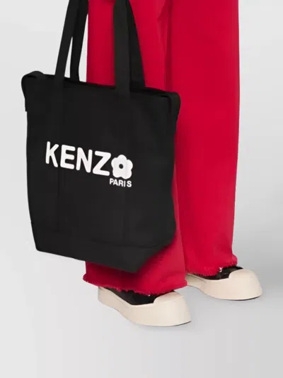 Kenzo Cotton Canvas Tote Bag With Shoulder Strap In Black
