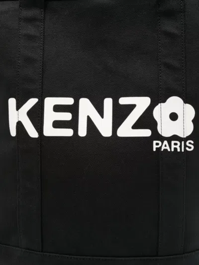 Kenzo Cotton Canvas Tote Bag With Shoulder Strap In Black