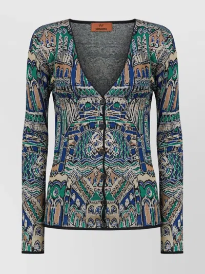 Missoni Abstract Fantasy Buttoned Cardigan With Contrasting Edge In Blue