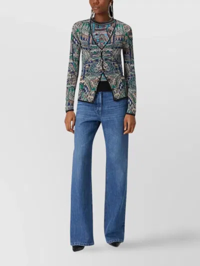 Missoni Abstract Fantasy Buttoned Cardigan With Contrasting Edge In Blue