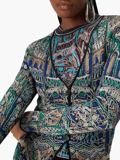 Missoni Abstract Fantasy Buttoned Cardigan With Contrasting Edge In Blue