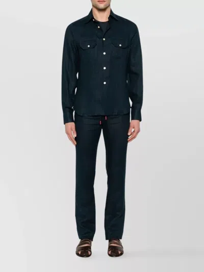 Kiton Collared Shirt With Pockets And Long Sleeves In Blue