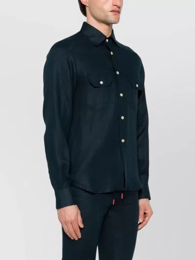 Kiton Collared Shirt With Pockets And Long Sleeves In Blue