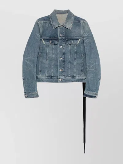 Rick Owens Drkshdw Denim Jacket With Waistbands And Pockets In Blue