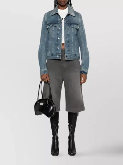 Rick Owens Drkshdw Denim Jacket With Waistbands And Pockets In Blue