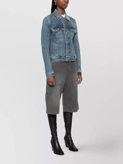 Rick Owens Drkshdw Denim Jacket With Waistbands And Pockets In Blue