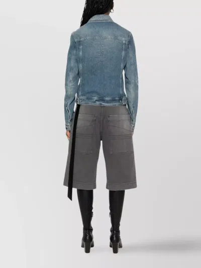 Rick Owens Drkshdw Denim Jacket With Waistbands And Pockets In Blue