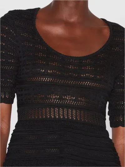 Isabel Marant Étoile Tiered Skirt Crochet Dress With Half Sleeves In Black