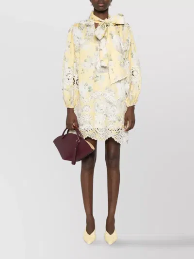 Zimmermann Delicate Floral Playsuit With Removable Belt And Ruffled Edges