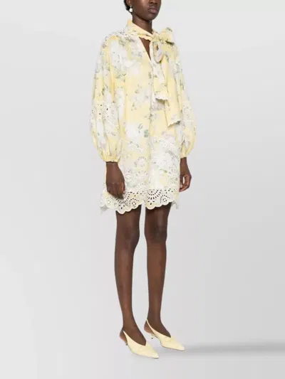 Zimmermann Delicate Floral Playsuit With Removable Belt And Ruffled Edges