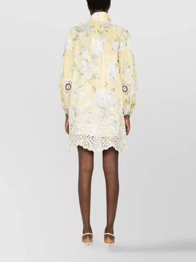 Zimmermann Delicate Floral Playsuit With Removable Belt And Ruffled Edges