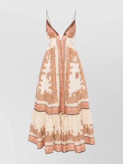 Zimmermann Maxine Plunge Maxi Dress In Beige