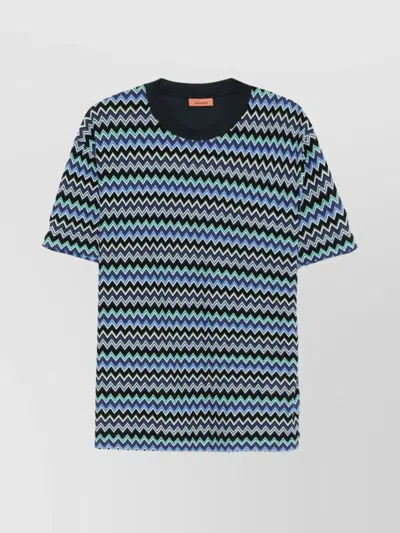 Missoni Chevron Zigzag Crew Neck T-shirt In Blue