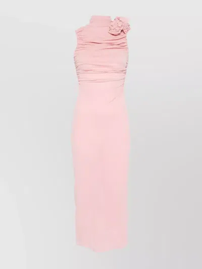 Magda Butrym Ruched Mock Neck Midi Dress In Pink