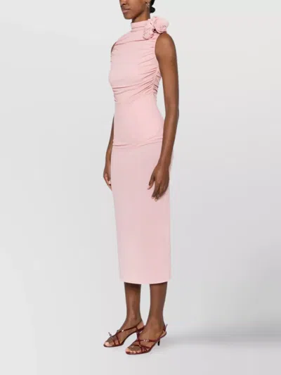 Magda Butrym Ruched Mock Neck Midi Dress In Pink
