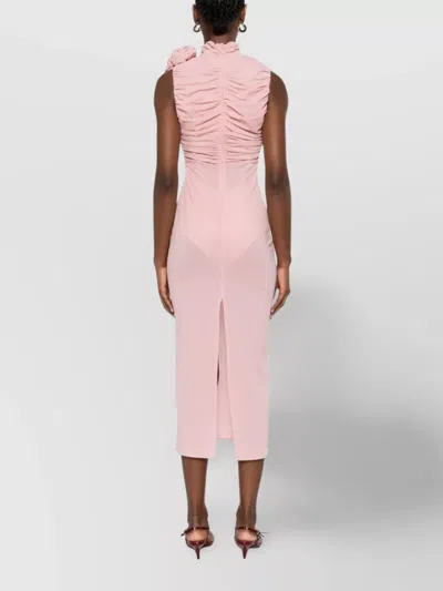 Magda Butrym Ruched Mock Neck Midi Dress In Pink
