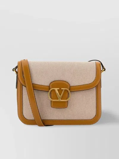 Valentino Garavani Men Two-tone Canvas And Leather 9to5 Shoulder Bag In Beige