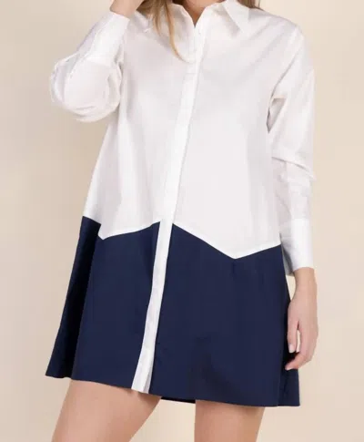 Before You Collection Colorblock Button Up Shirt Dress In White/navy In Multi