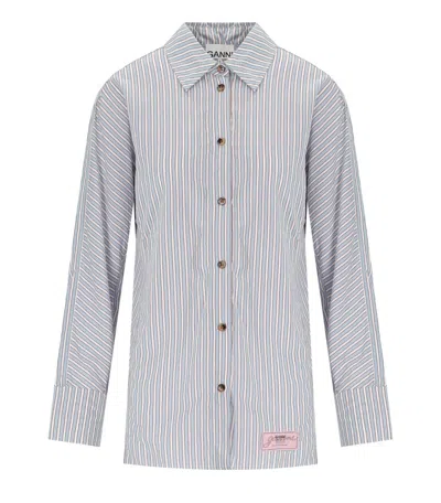 Ganni Women Multicolor Shirt With All-over Stripes And Logo Patch On The Front In Viscose Blend Woma