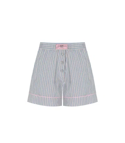 Ganni Violet Shorts With Logo Patch On The Front And All-over Striped Motif