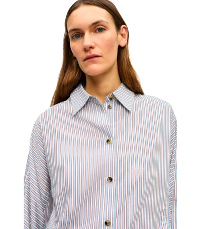 Ganni Women Multicolor Shirt With All-over Stripes And Logo Patch On The Front In Viscose Blend Woma