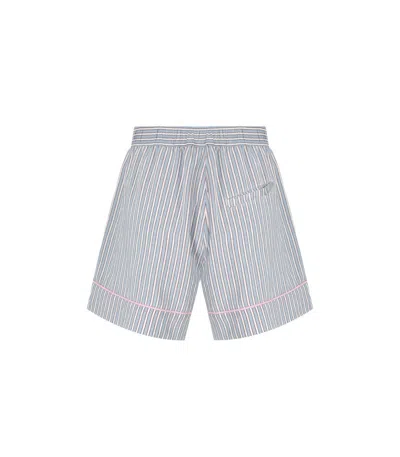 Ganni Violet Shorts With Logo Patch On The Front And All-over Striped Motif