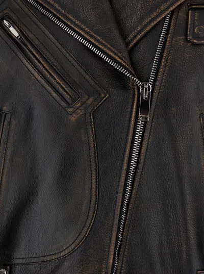 Alexander Mcqueen Leather Biker Jacket In Brown