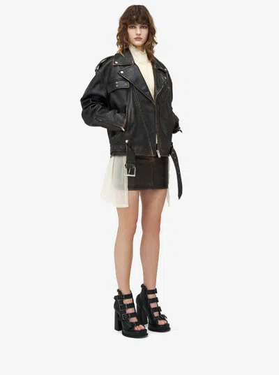 Alexander Mcqueen Leather Biker Jacket In Brown