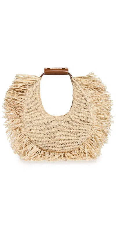 Staud Large Moon Fringe Raffia Top Handle Tote In Natural Fringe