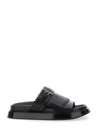 Alexander Mcqueen Alexander Mc Queen T Bar Fringed Black Sandals In Black