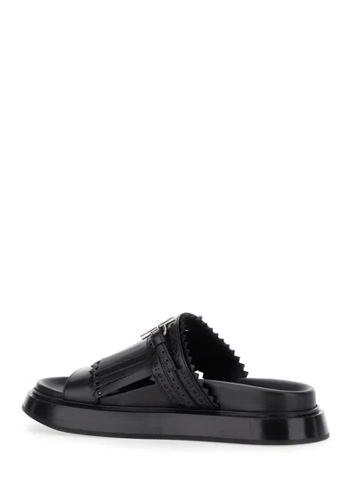 Alexander Mcqueen Alexander Mc Queen T Bar Fringed Black Sandals In Black