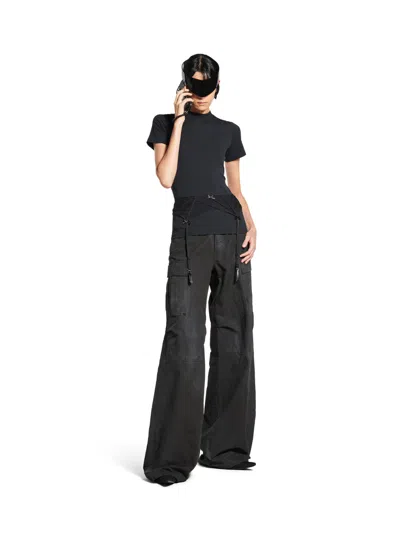 Balenciaga Women Black Crewneck T-shirt With Underwear Detail On The Waist In Cotton Woman In Black