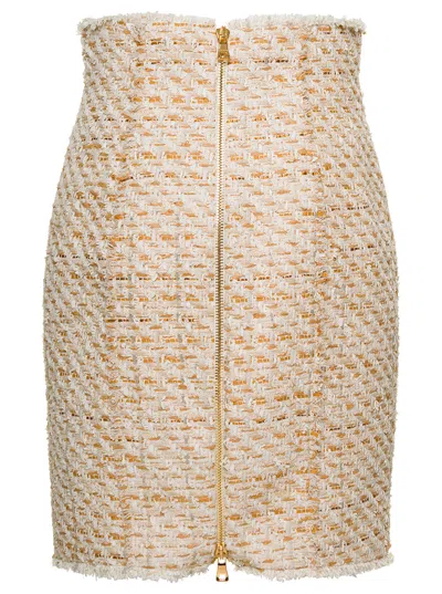 Balmain Women's High Waisted 6 Button Tweed Short Skirt In Multicolor
