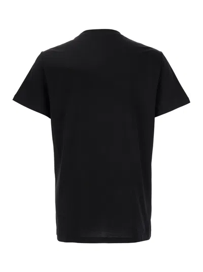 Balmain Black Crewneck T-shirt With Logo Print In Cotton Man